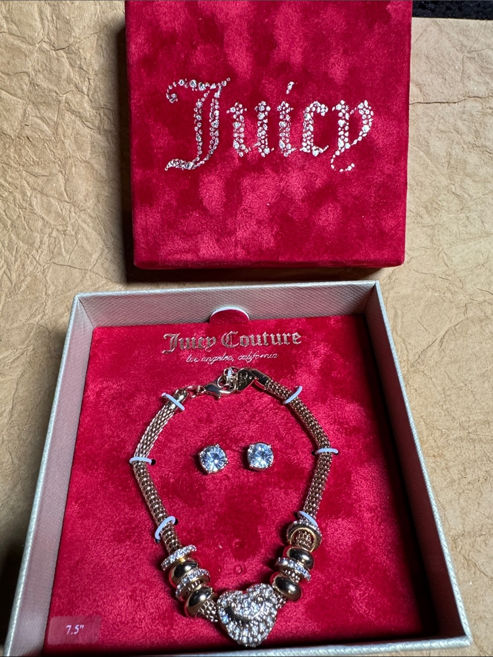 Juicy Couture Gold-Tone 7.5 Bracelet & Stud Earrings Boxed Set